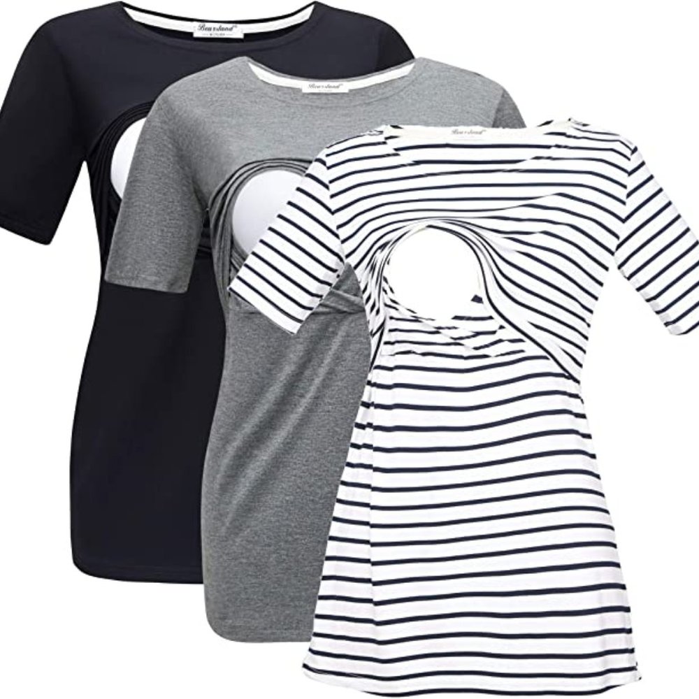 Bearsland XXL Women's 3-Pack Maternity Nursing Short Sleeve Tops